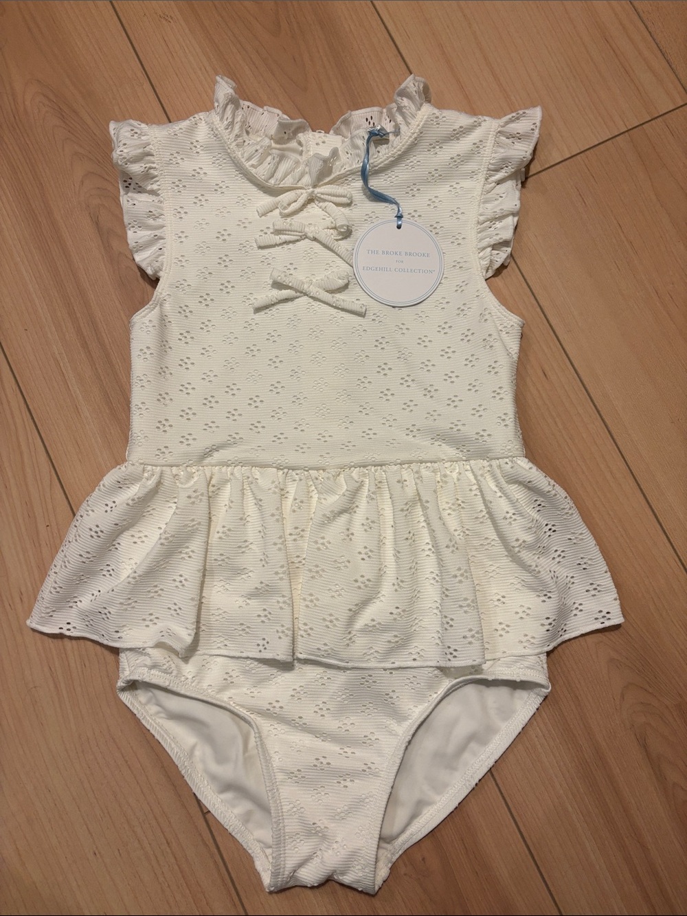 Edgehill Collection Cream Eyelet Peplum One-Piece Swimsuit